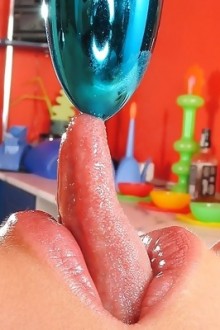 May nasty blonde babe in kitchen enjoy with toy