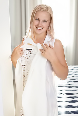 Milena Slips Off Her Lacy Panties And Reclines Naked On The Bed