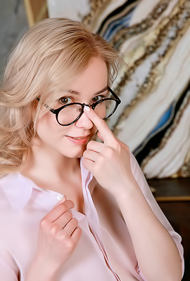 Polly White Bends Over The Desk To Flaunt Her Shaved Pussy And Sexy Ass