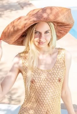 Emily Swan Wearing Nothing But A Gold Mesh Top