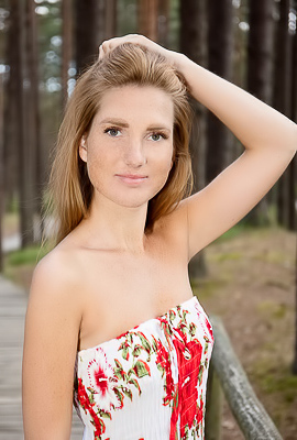 Lera F Teases With Long Locks And Shaved Allure In The Forest With Tantalizing Upskirt Views