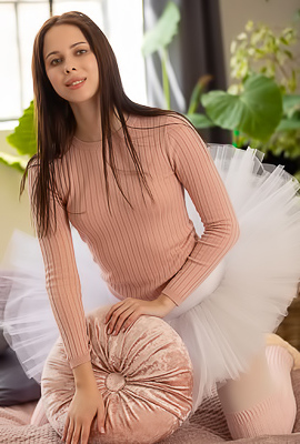 Alice Ross Slowly Teases In A Flirty Striptease Wearing Pantyhose And A Mini Skirt
