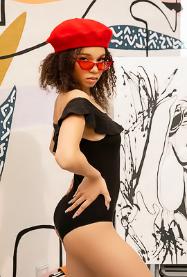 Lily Lilac Poses Nude Outdoors In A Red Beret And Black Bodysuit, Teasing With Sensual Slow-burn Artistry