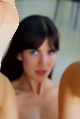 Leni Doll Teasing Solo Fingering Against Orange Chair With Closeup Feet Play